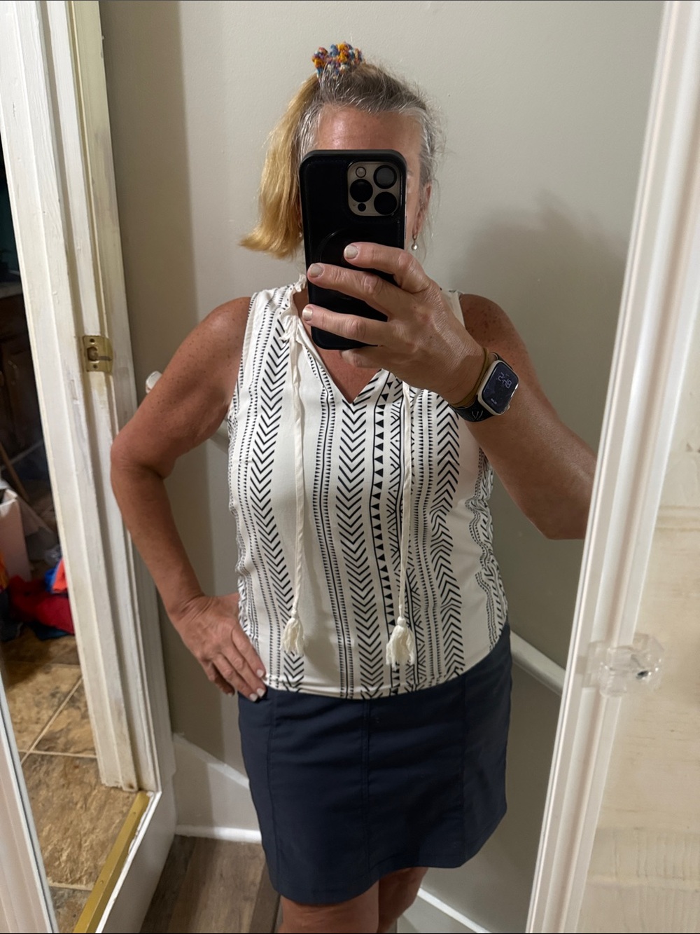 Cupshe Be Blunt Striped Top L White Black Boho Tassel V Neck